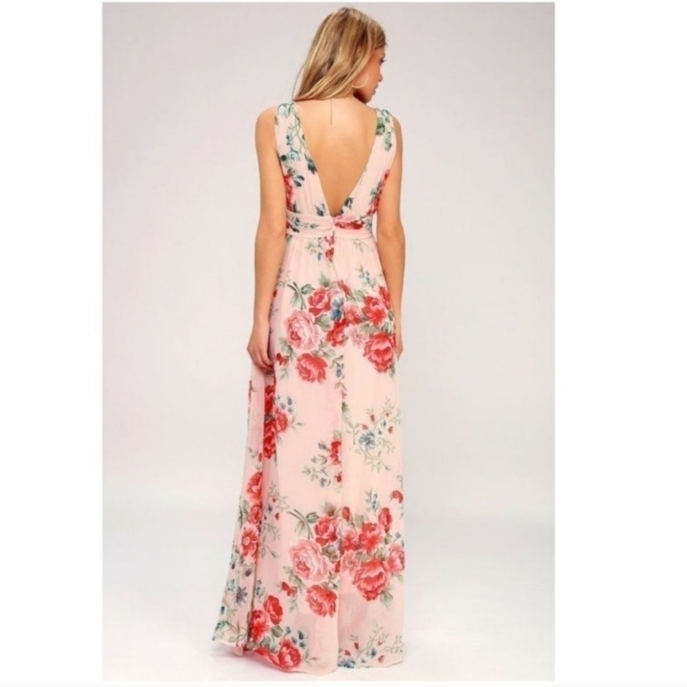 Lulu's Garden Meandering Floral Chiffon Sleeveless Maxi Dress Blush Size Small - Picture 4 of 14